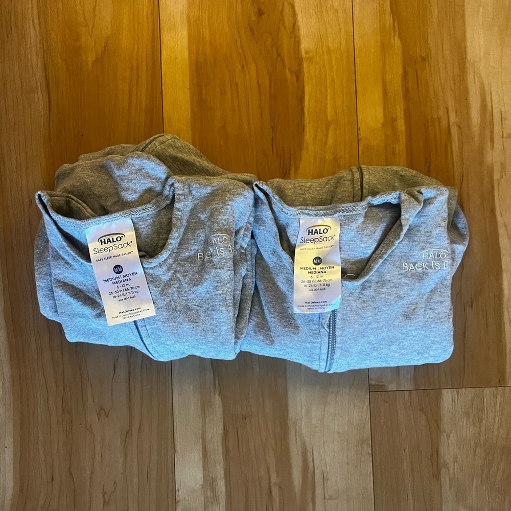 Set of 2 Medium 6-12mo Halo SleepSack Gray Wearable Blanket